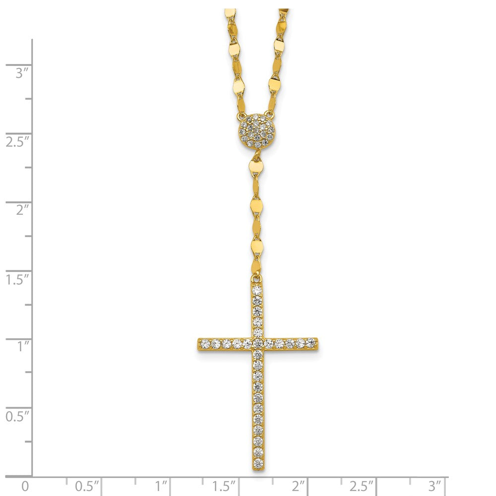 Sterling Silver Gold-tone Polished CZ Cross 16in w/2in Ext Necklace