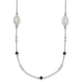 Sterling Silver Textured Black Glass Beads Miraculous Medal Necklace