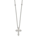 Sterling Silver Polished and Beaded CZ Cross w/ 1in Ext Necklace