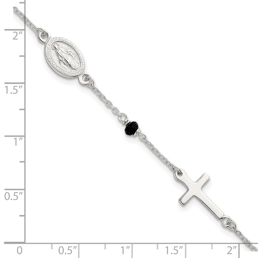 Sterling Silver Black Glass Beads Rosary Themed Bracelet