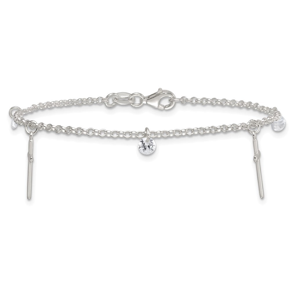 Sterling Silver Polished CZ Cross Bracelet