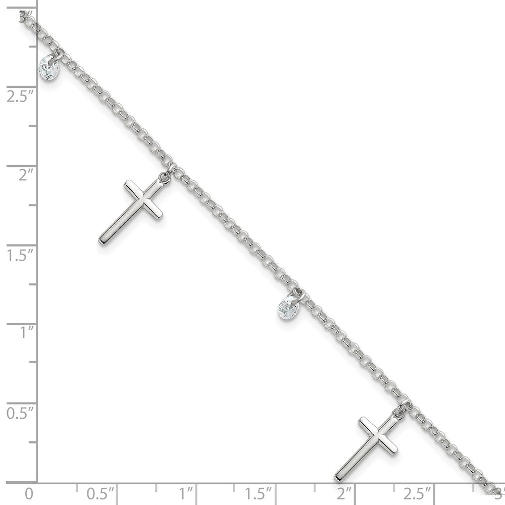 Sterling Silver Polished CZ Cross Bracelet