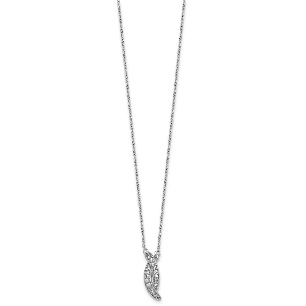 Sterling Silver RH-plated Polished Fancy CZ -X- 16in w/1.25in Ext Necklace