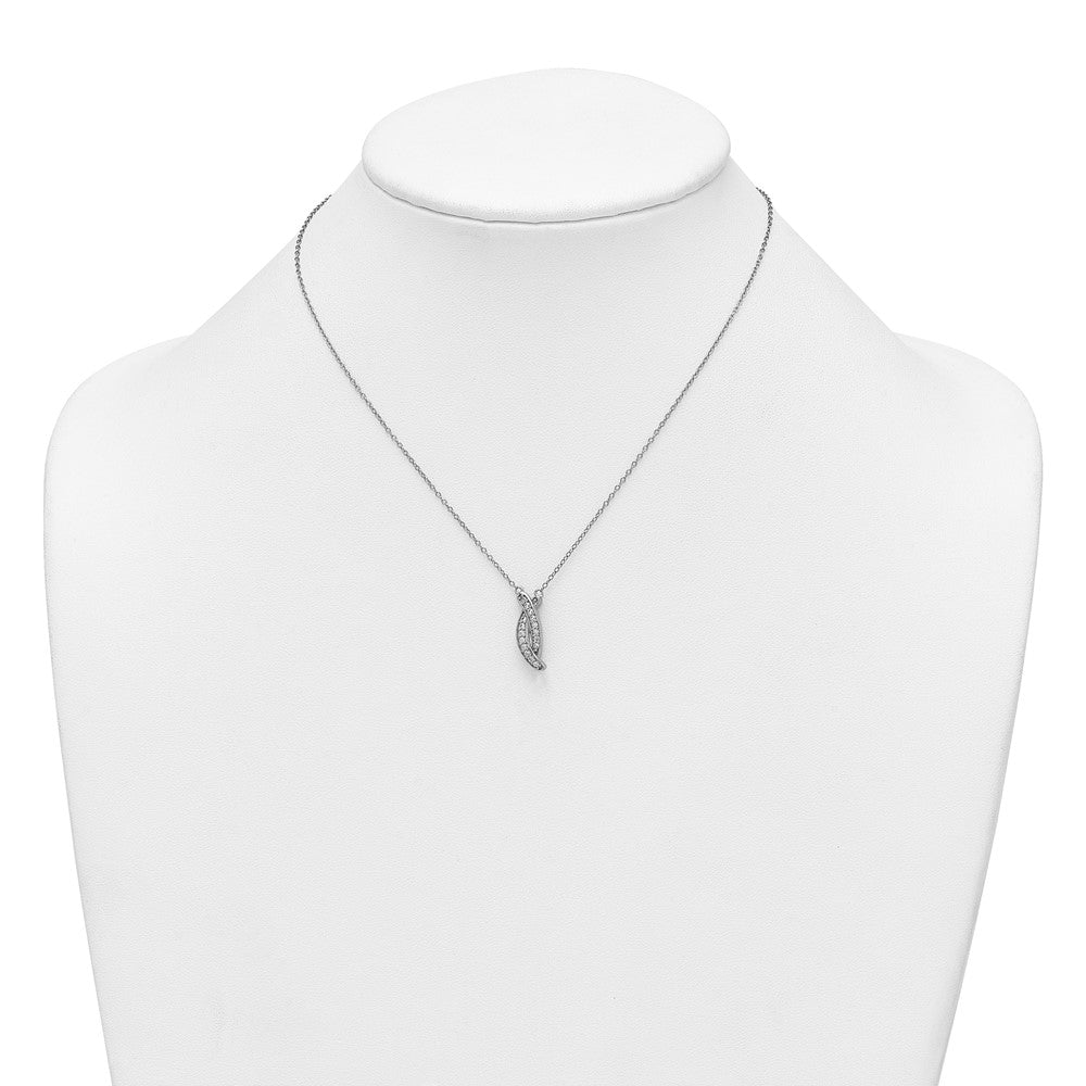 Sterling Silver RH-plated Polished Fancy CZ -X- 16in w/1.25in Ext Necklace