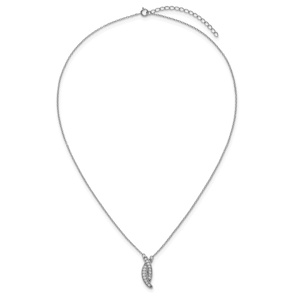 Sterling Silver RH-plated Polished Fancy CZ -X- 16in w/1.25in Ext Necklace