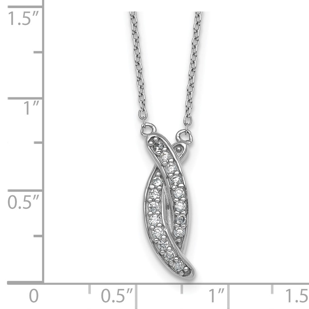 Sterling Silver RH-plated Polished Fancy CZ -X- 16in w/1.25in Ext Necklace