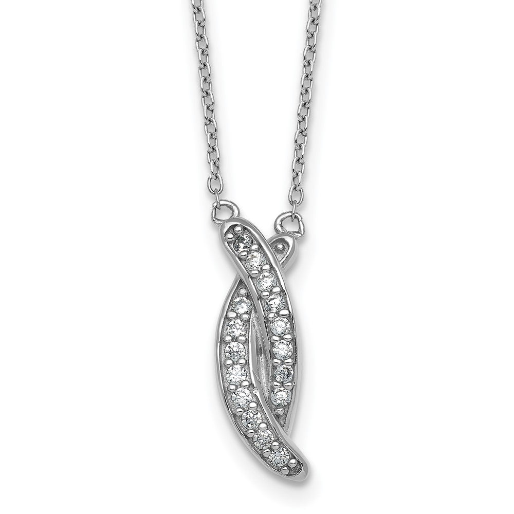 Sterling Silver RH-plated Polished Fancy CZ -X- 16in w/1.25in Ext Necklace