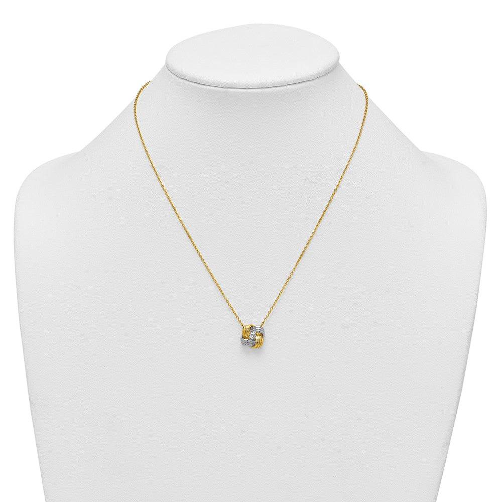 Sterling Silver Rhodium-plated Gold-tone Polished CZ Knot Necklace