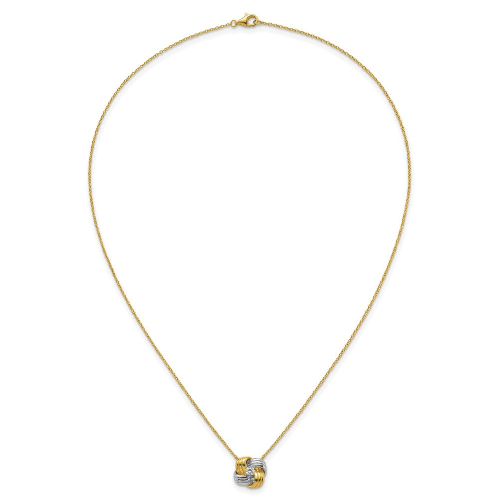 Sterling Silver Rhodium-plated Gold-tone Polished CZ Knot Necklace