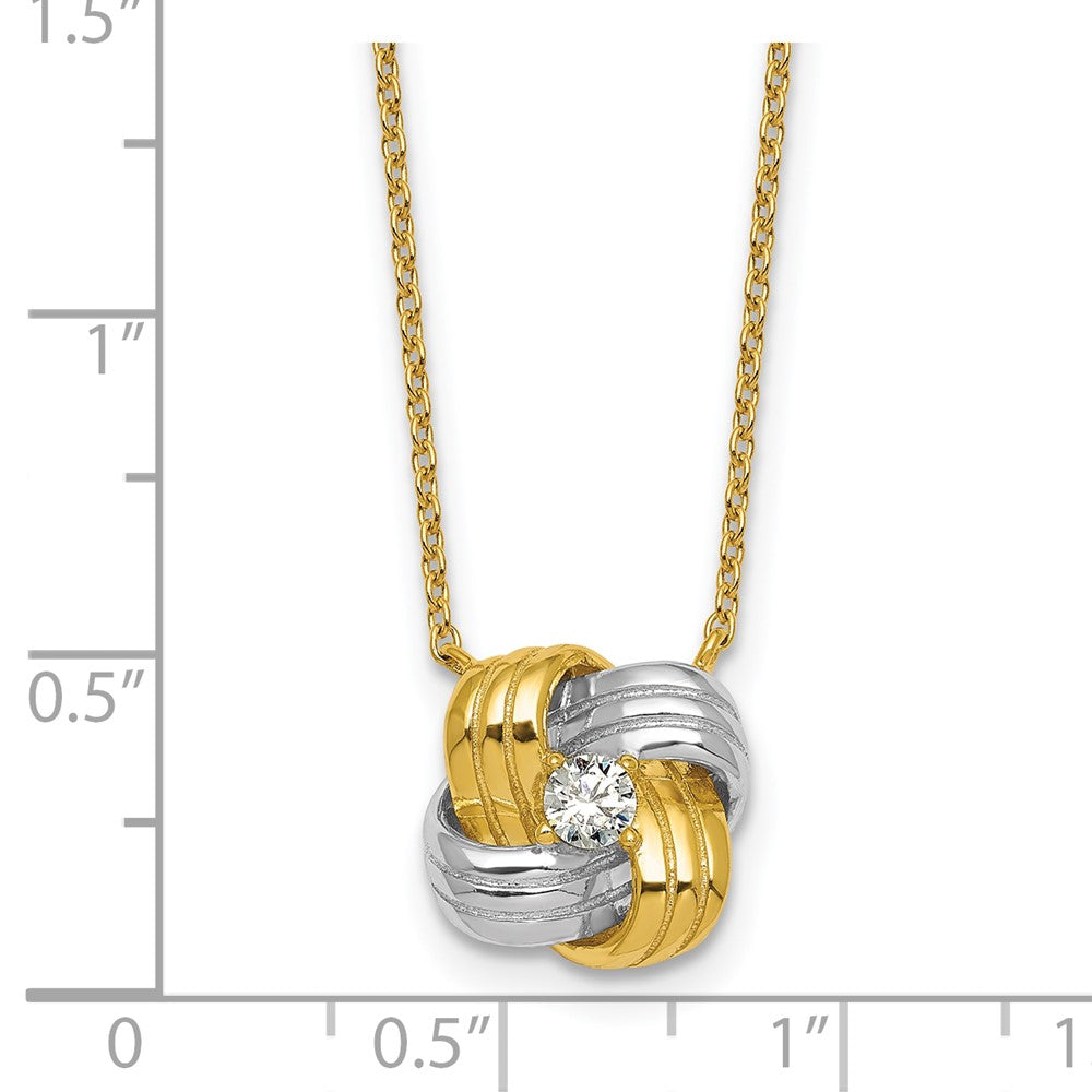 Sterling Silver Rhodium-plated Gold-tone Polished CZ Knot Necklace