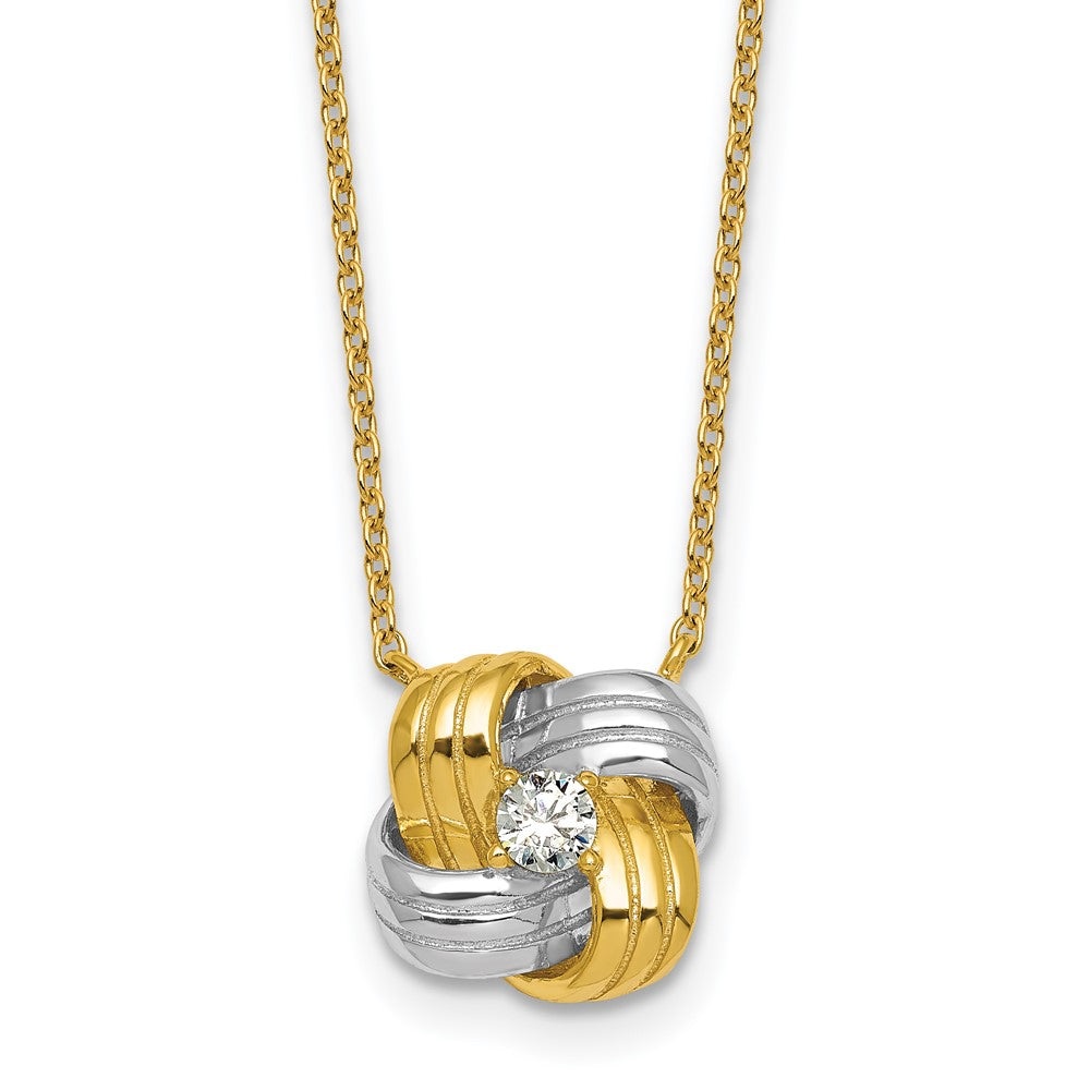 Sterling Silver Rhodium-plated Gold-tone Polished CZ Knot Necklace