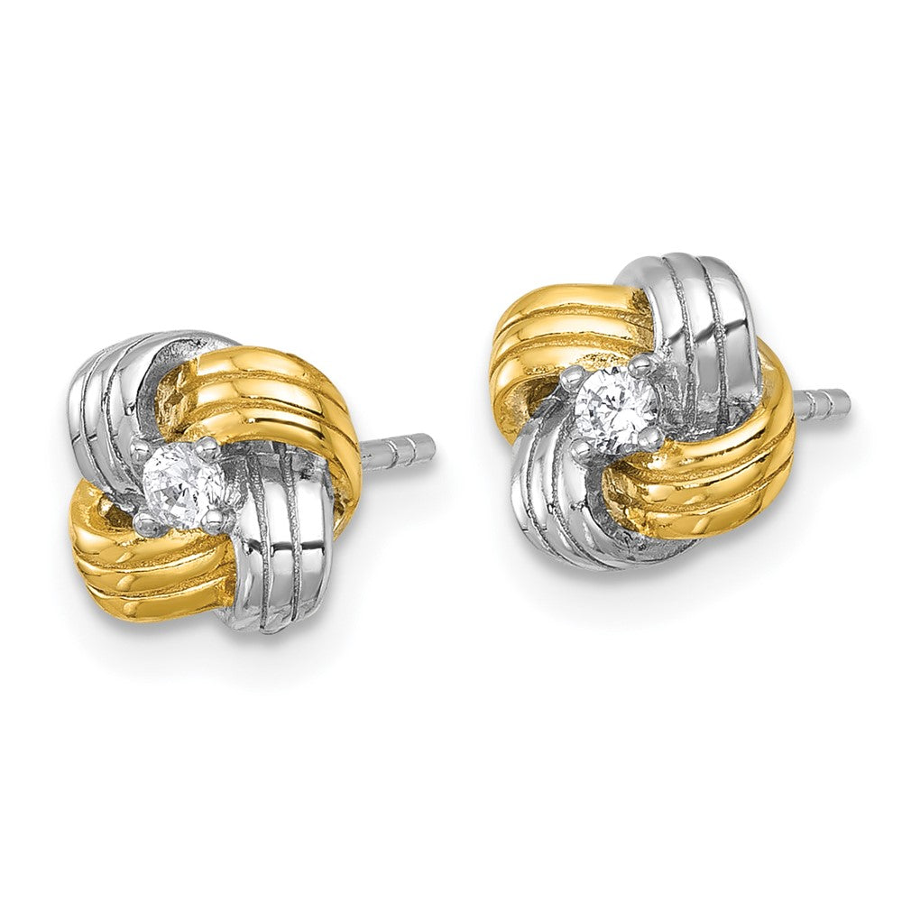 Sterling Silver Rhodium-plated Gold-tone Polished CZ Knot Post Earrings