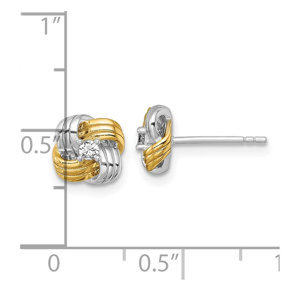 Sterling Silver Rhodium-plated Gold-tone Polished CZ Knot Post Earrings