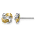 Sterling Silver Rhodium-plated Gold-tone Polished CZ Knot Post Earrings