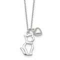 Sterling Silver Polished Cat Silhouette and Heart Necklace