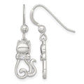 Sterling Silver Polished CZ Cat Silhouette With Bowtie Dangle Earrings