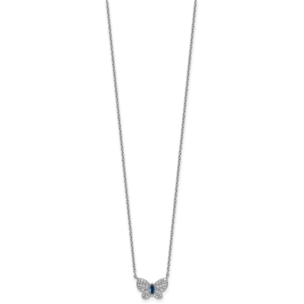 Sterling Silver RH-plated CZ and Glass Butterfly 16in w/ 2in Ext Necklace