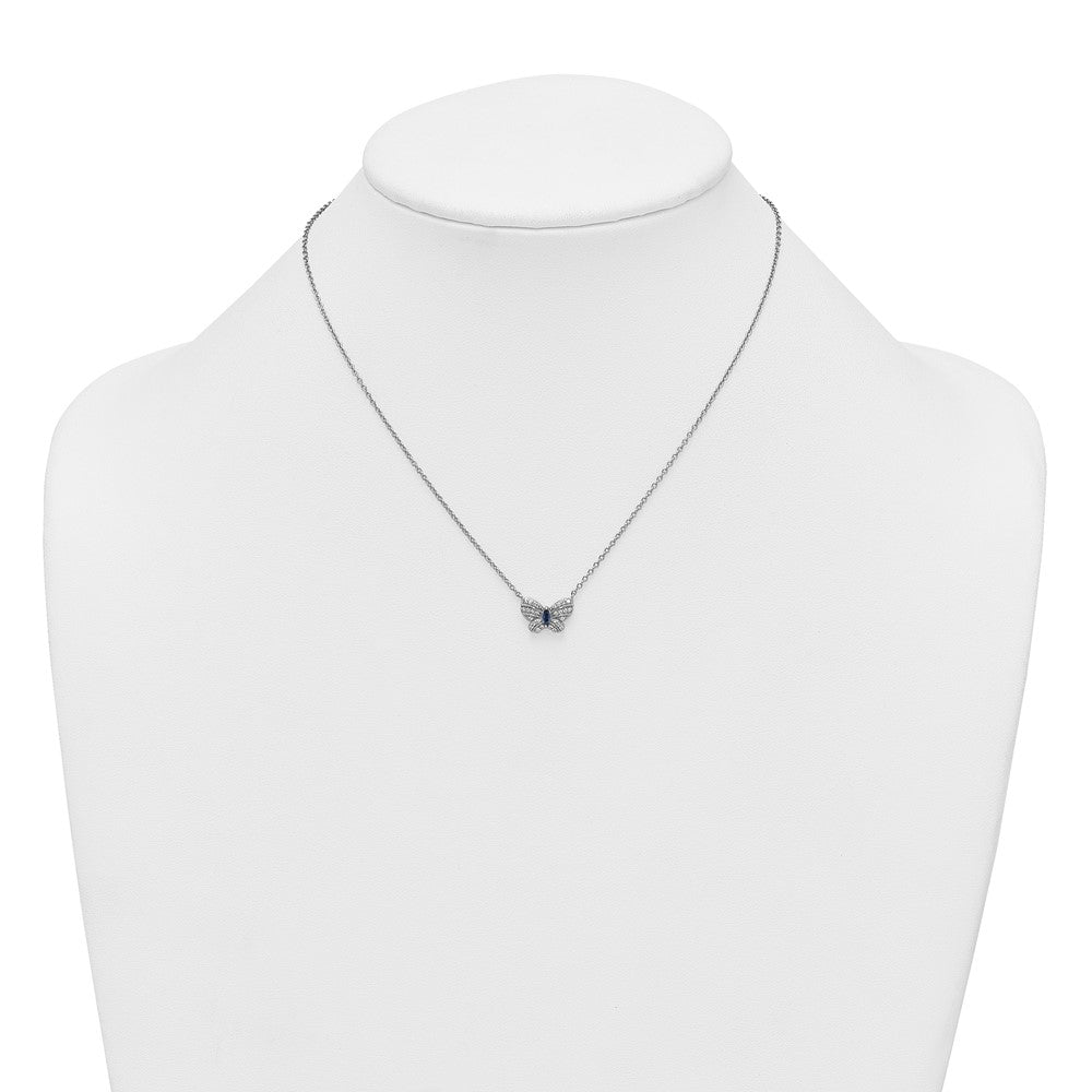 Sterling Silver RH-plated CZ and Glass Butterfly 16in w/ 2in Ext Necklace