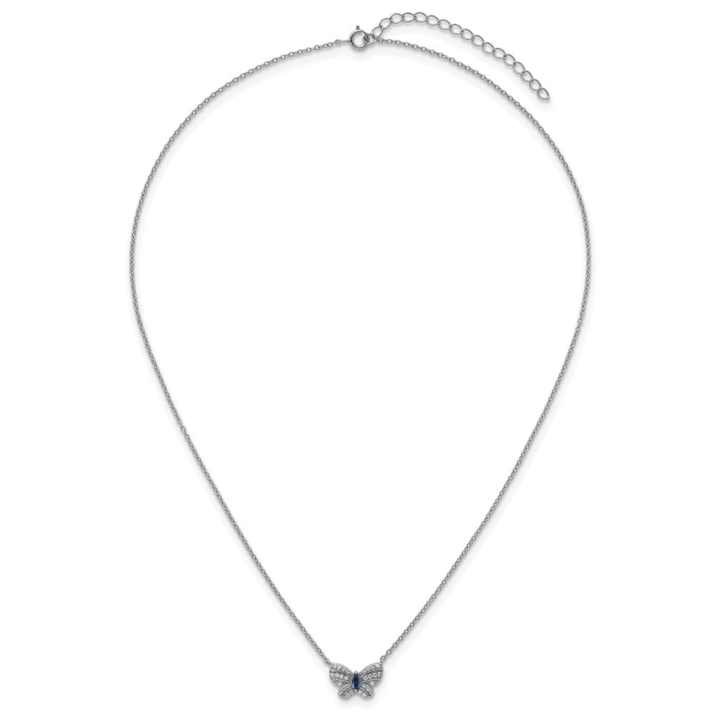 Sterling Silver RH-plated CZ and Glass Butterfly 16in w/ 2in Ext Necklace