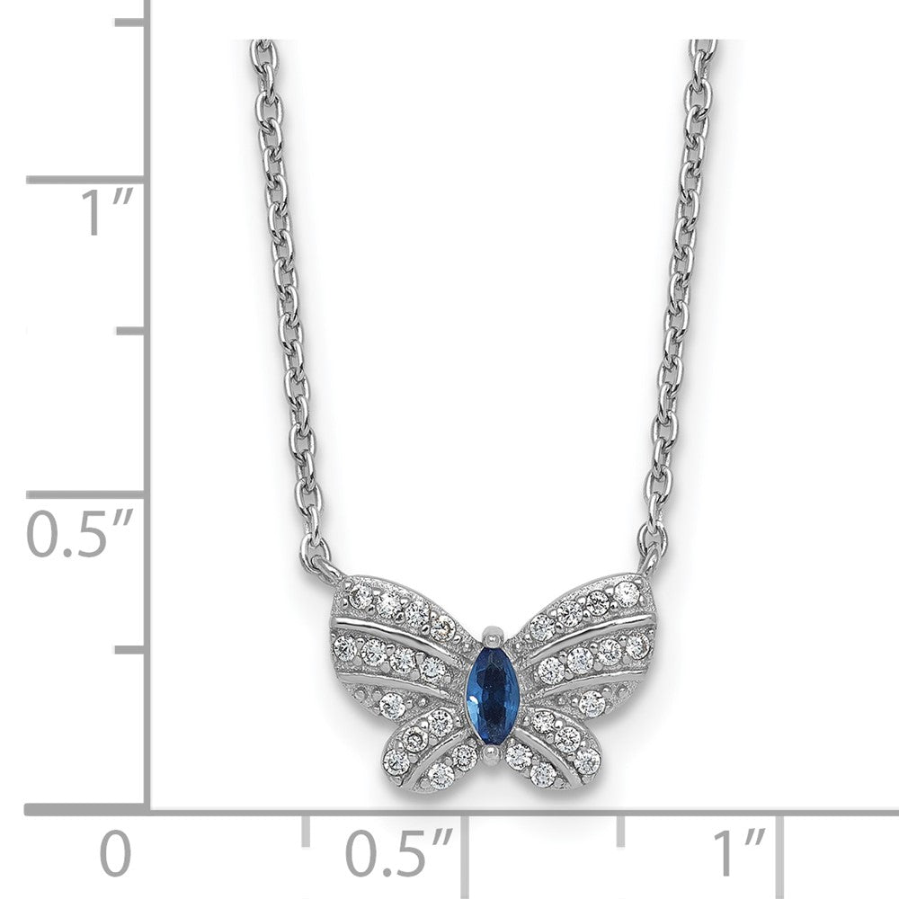 Sterling Silver RH-plated CZ and Glass Butterfly 16in w/ 2in Ext Necklace