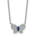 Sterling Silver RH-plated CZ and Glass Butterfly 16in w/ 2in Ext Necklace