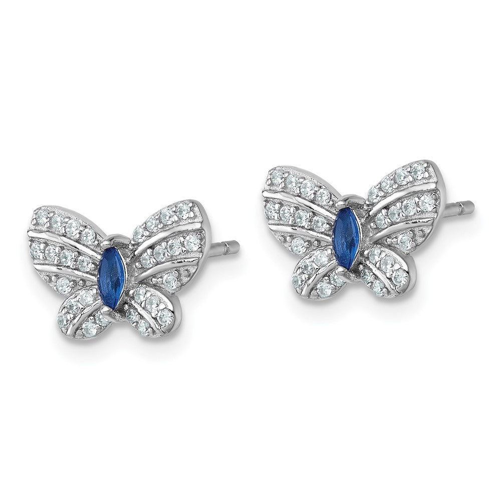 Sterling Silver RH-plated CZ and Glass Butterfly Post Earrings