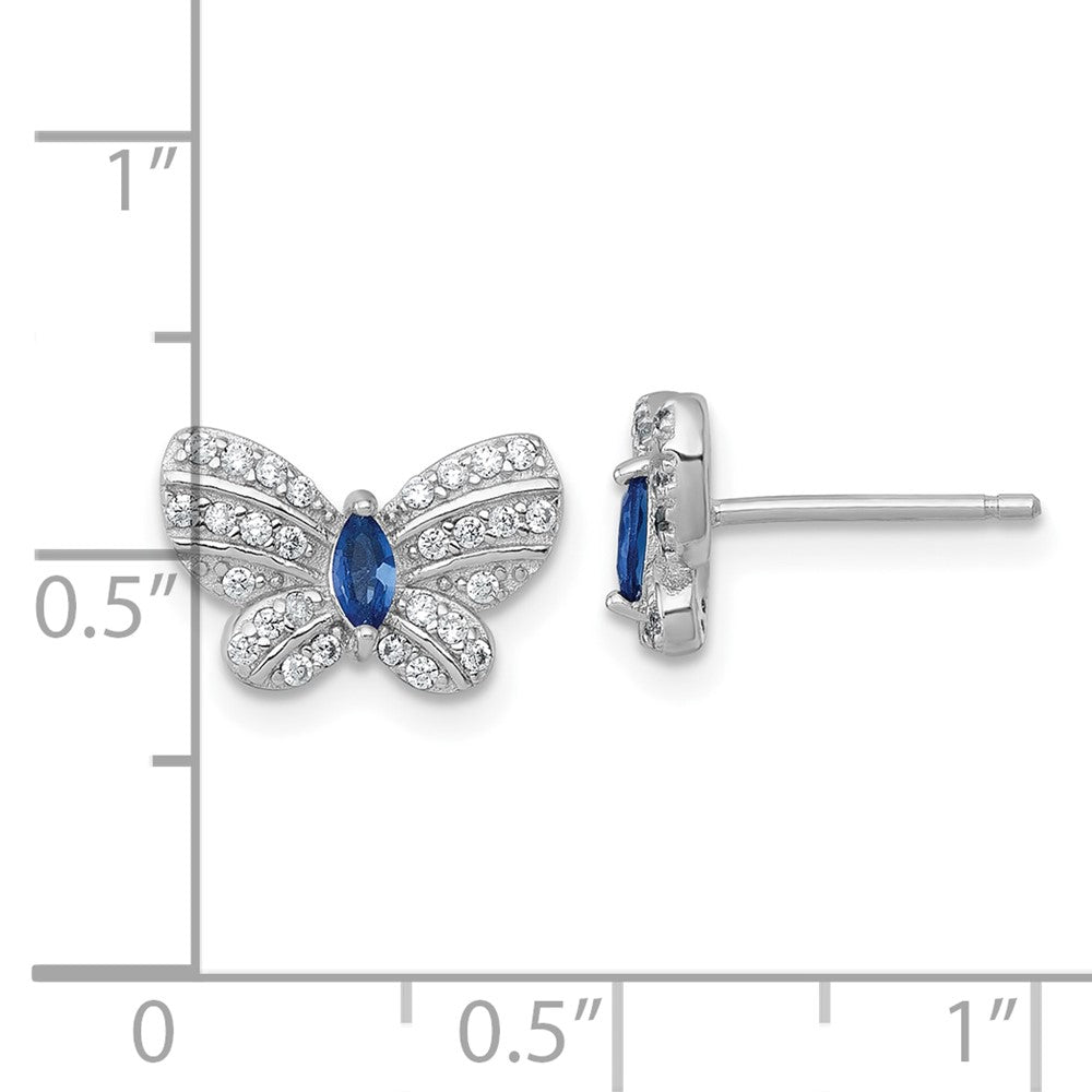 Sterling Silver RH-plated CZ and Glass Butterfly Post Earrings