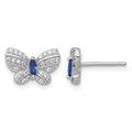 Sterling Silver RH-plated CZ and Glass Butterfly Post Earrings