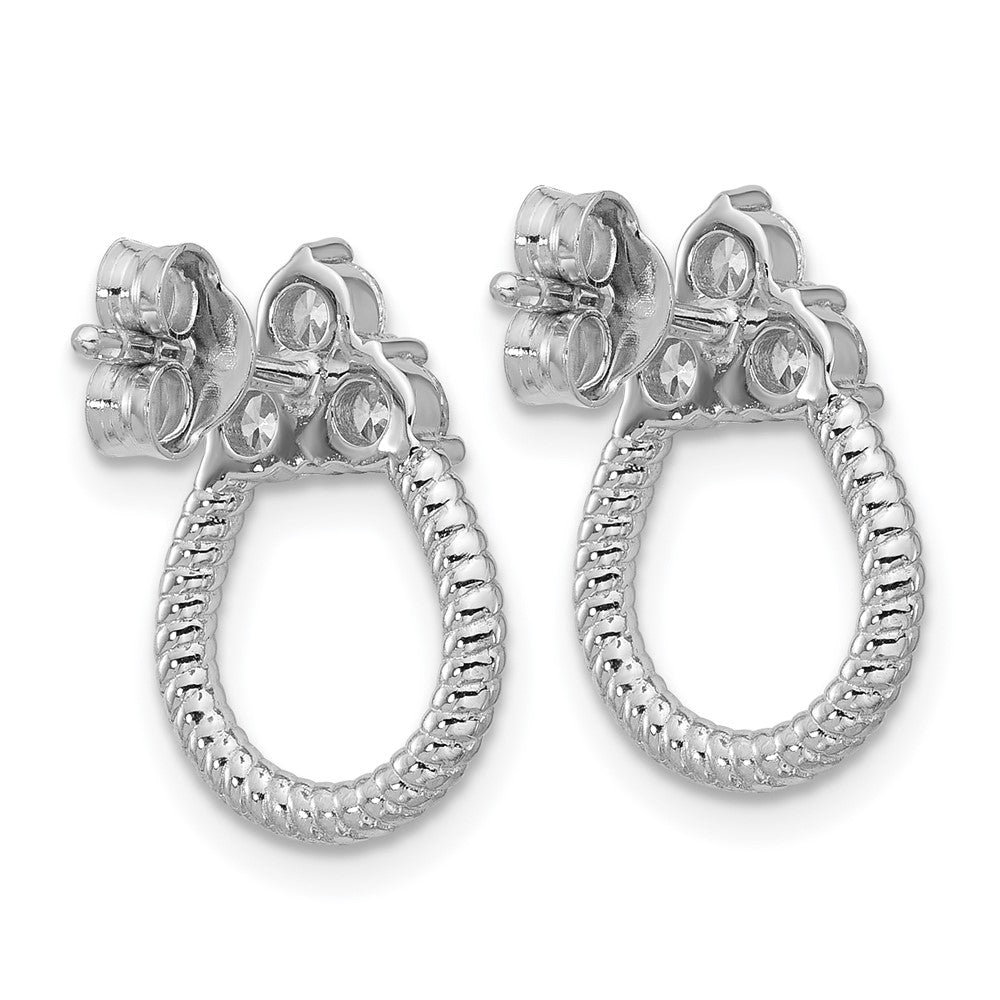 Sterling Silver Rhodium-plated CZ Textured Post Earrings
