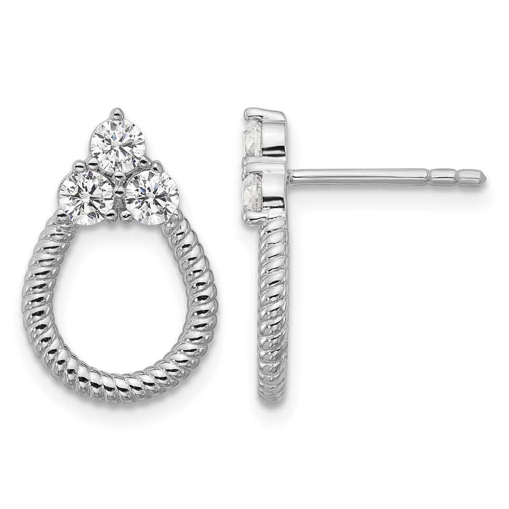 Sterling Silver Rhodium-plated CZ Textured Post Earrings
