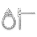 Sterling Silver Rhodium-plated CZ Textured Post Earrings