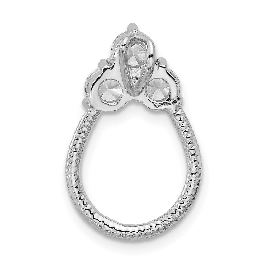 Sterling Silver Rhodium-plated CZ Textured Chain Slide Pendant