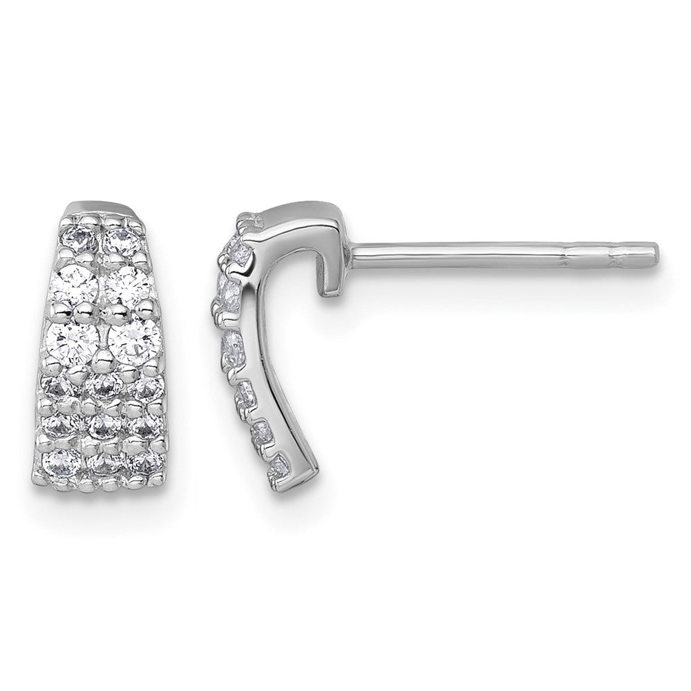 Sterling Silver RH-pltd Polished CZ Curved and Tapered Post Earrings