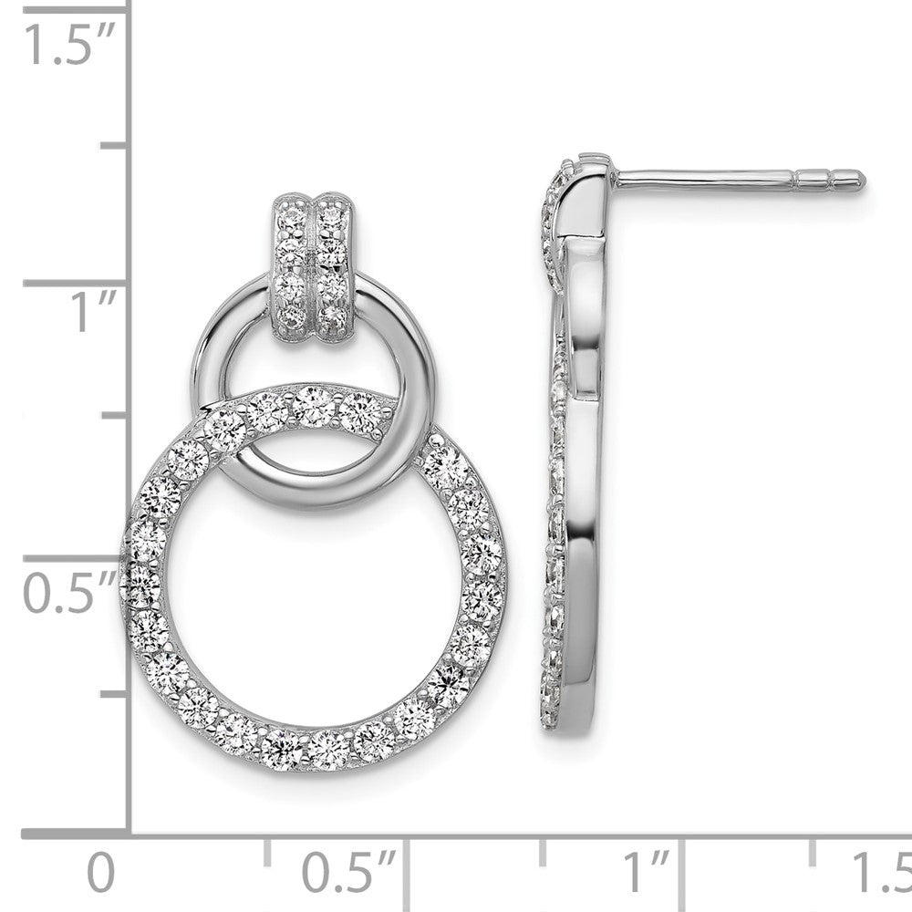 Sterling Silver Rhodium-plated CZ Circle Post Earrings