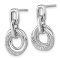 Sterling Silver Rhodium-plated CZ Circle Twist Dangle Post Earrings