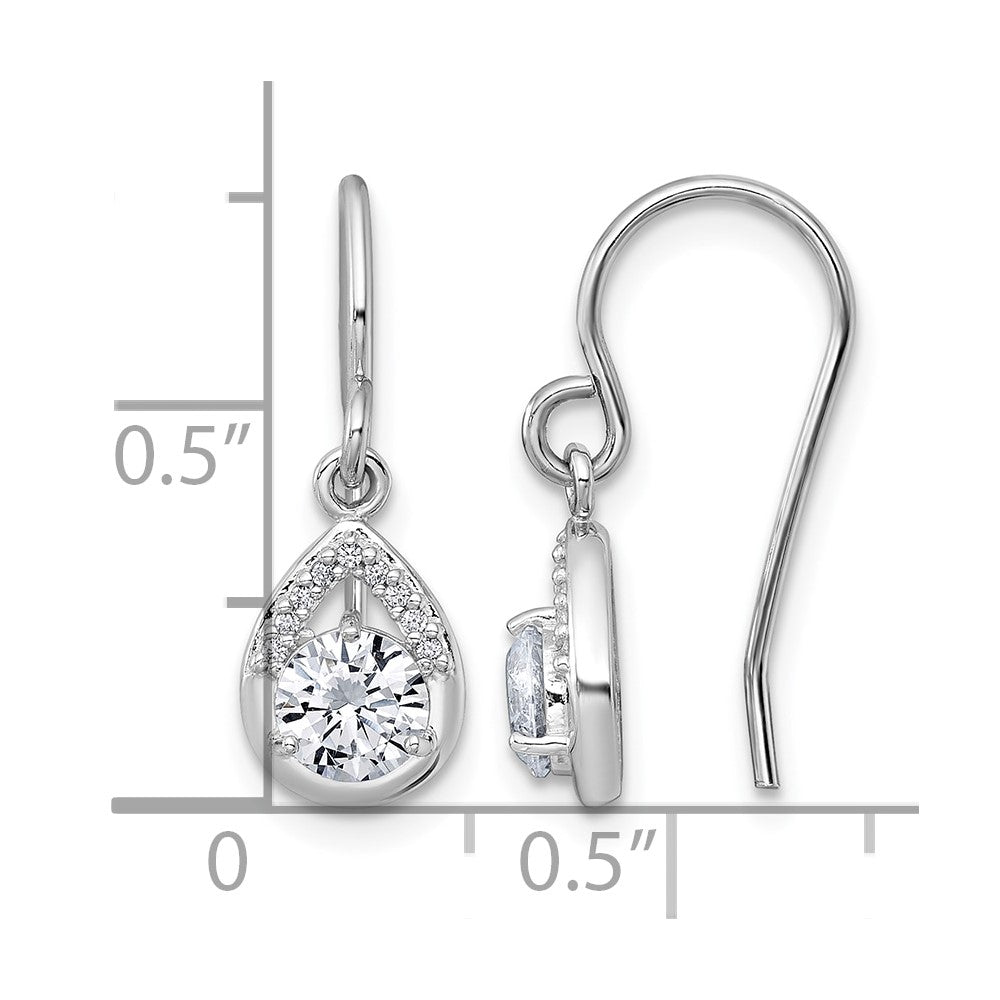 Sterling Silver Rhodium-plated Polished CZ Teardrop Dangle Earrings