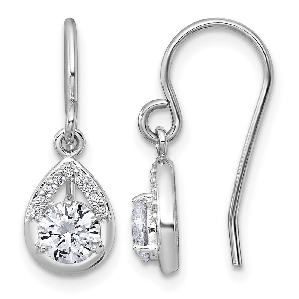 Sterling Silver Rhodium-plated Polished CZ Teardrop Dangle Earrings