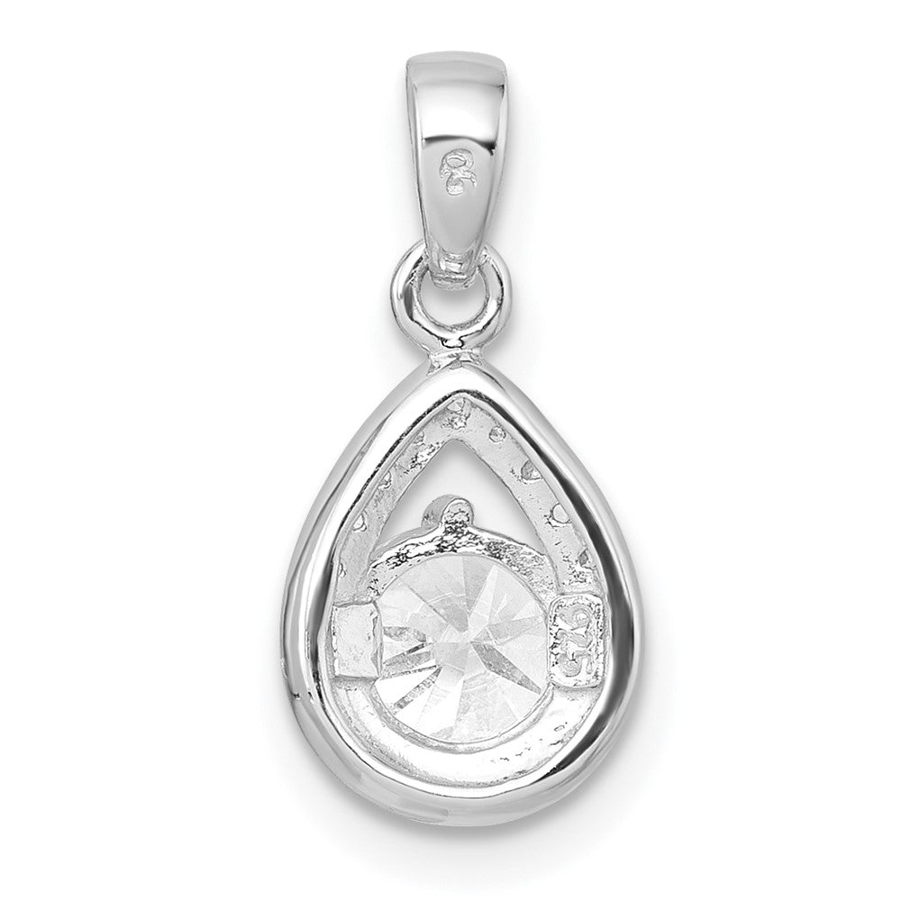 Sterling Silver Rhodium-plated Polished CZ Teardrop Pendant