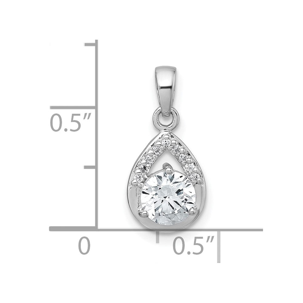 Sterling Silver Rhodium-plated Polished CZ Teardrop Pendant