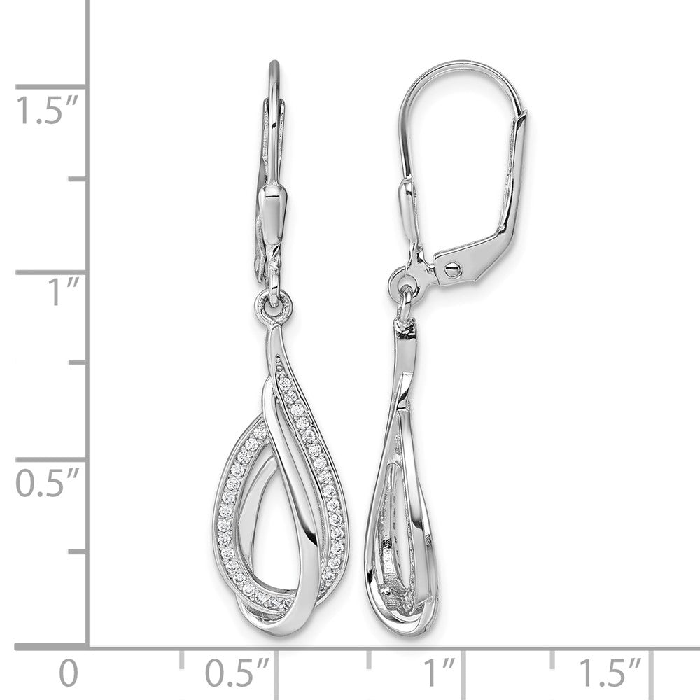 Sterling Silver Rhodium-plated CZ Polished Tear Drop Leverback Earrings