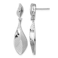 Sterling Silver Rhodium-plated CZ Textured Tear Drop Dangle Post Earrings