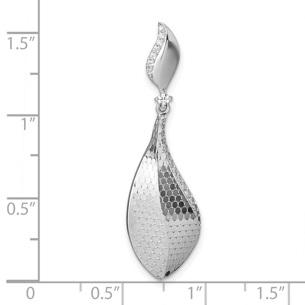 Sterling Silver Rhodium-plated CZ Textured Tear Drop Pendant