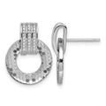 Sterling Silver RH Plated CZ Textured Moveable Circle Dangle Post Earrings
