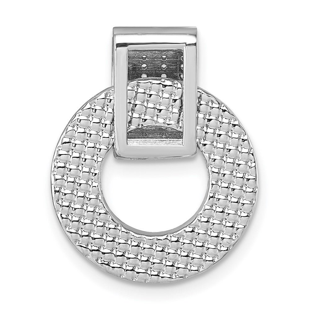Sterling Silver RH Plated CZ Textured Moveable/Reversible Circle Pendant
