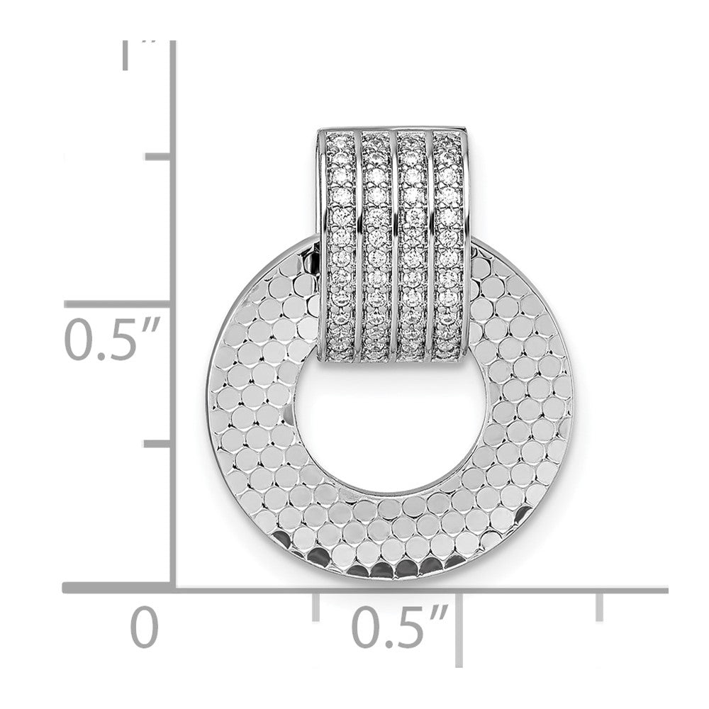 Sterling Silver RH Plated CZ Textured Moveable/Reversible Circle Pendant