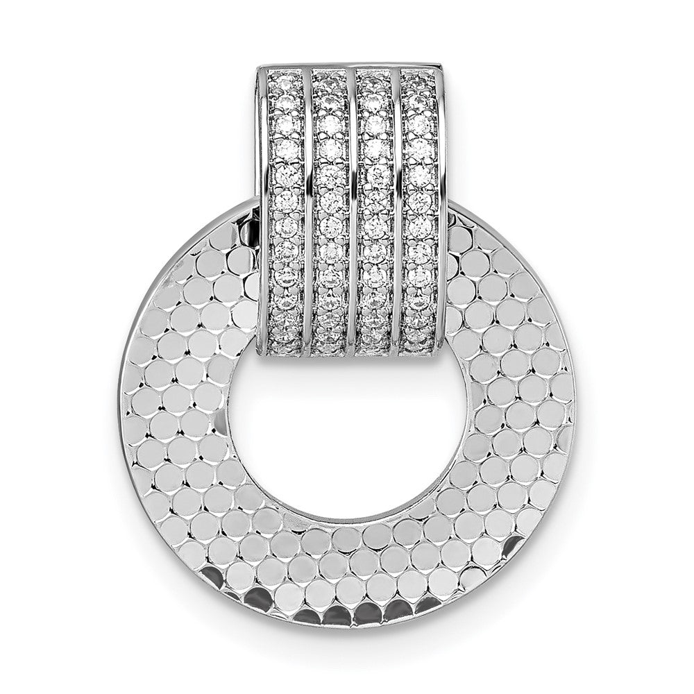Sterling Silver RH Plated CZ Textured Moveable/Reversible Circle Pendant