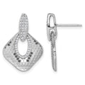 Sterling Silver Rhodium-plated CZ Textured Dangle Post Earrings