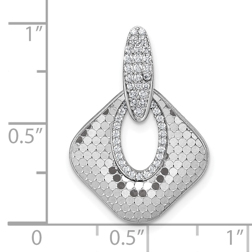 Sterling Silver Rhodium-plated CZ Textured Pendant