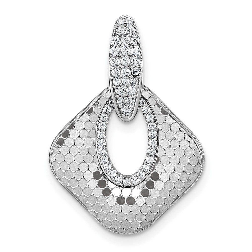 Sterling Silver Rhodium-plated CZ Textured Pendant