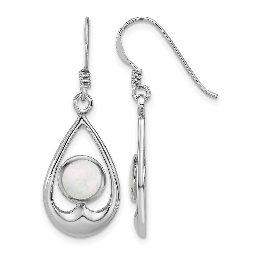 Sterling Silver Rhodium-plated Polished MOP Teardrop Dangle Earrings